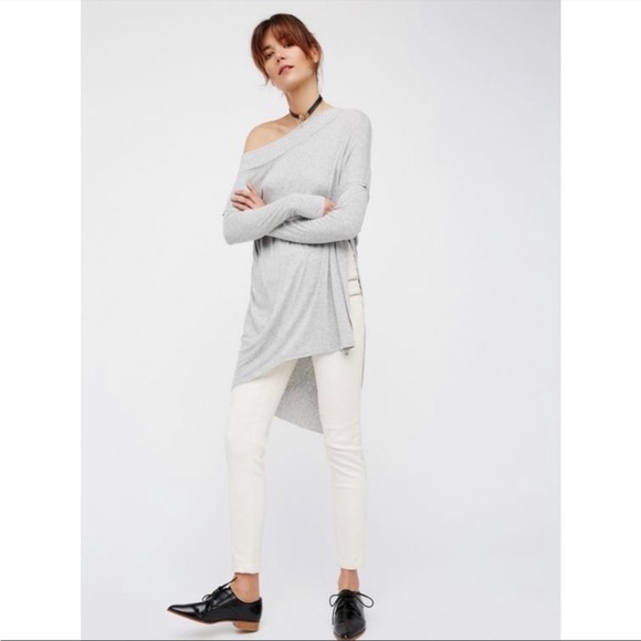 Free People Grapevine Asymmetric Ribbed Tunic Grey Small - Picture 4 of 9